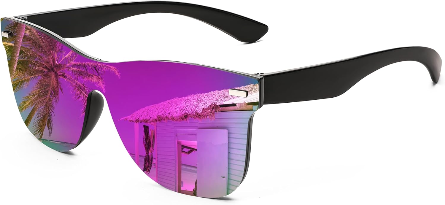 FEISEDY Trendy Rimless Mirrored One Piece Lens Sunglasses Reflective Sun Glasses B4114