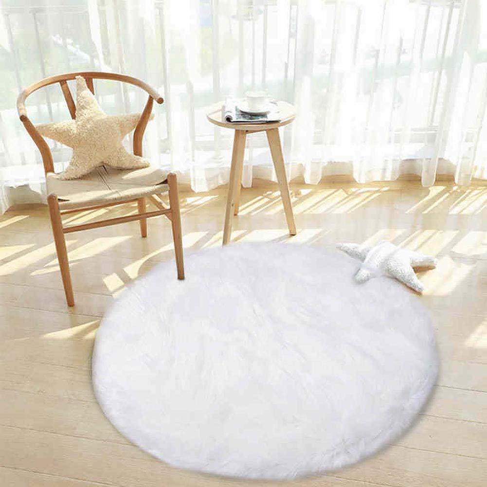 MSM Falsches Fell Schaffell Runde Teppiche,modern Stuhl Kissen Sitzpolster Teppich,weiche Hochflor Langflor Vorleger Für Schlafzimmmer Sofa Boden Weiß-grau Durchmesser:180cm/71inch