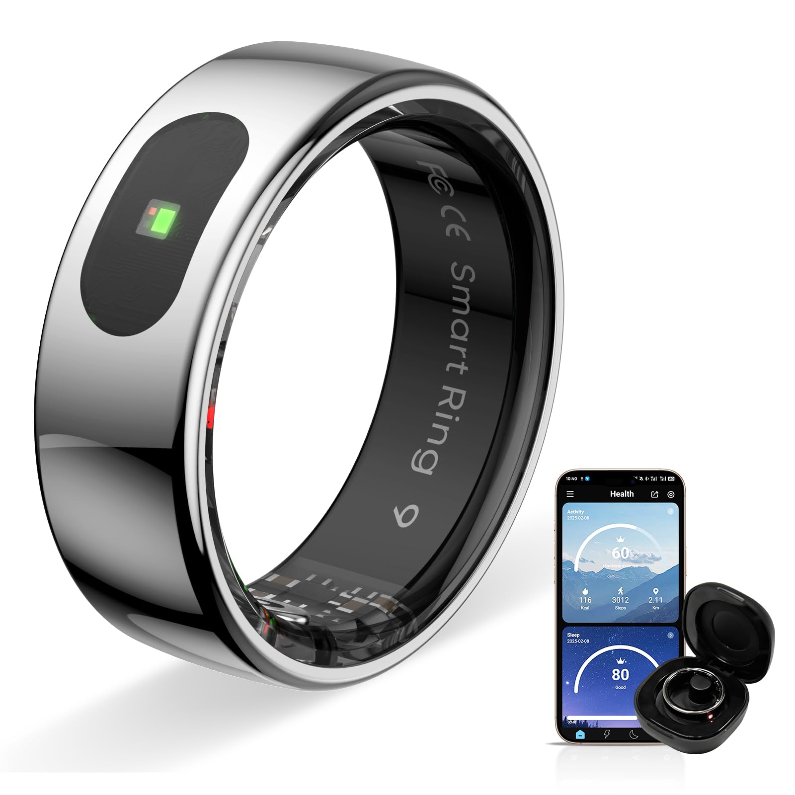 Health Ring Pro Inteligente Anillo Táctil versión Mejorada con Bluetooth, Resistente al Agua 10 ATM, Rastreador de Actividad Física (Plata, 8)