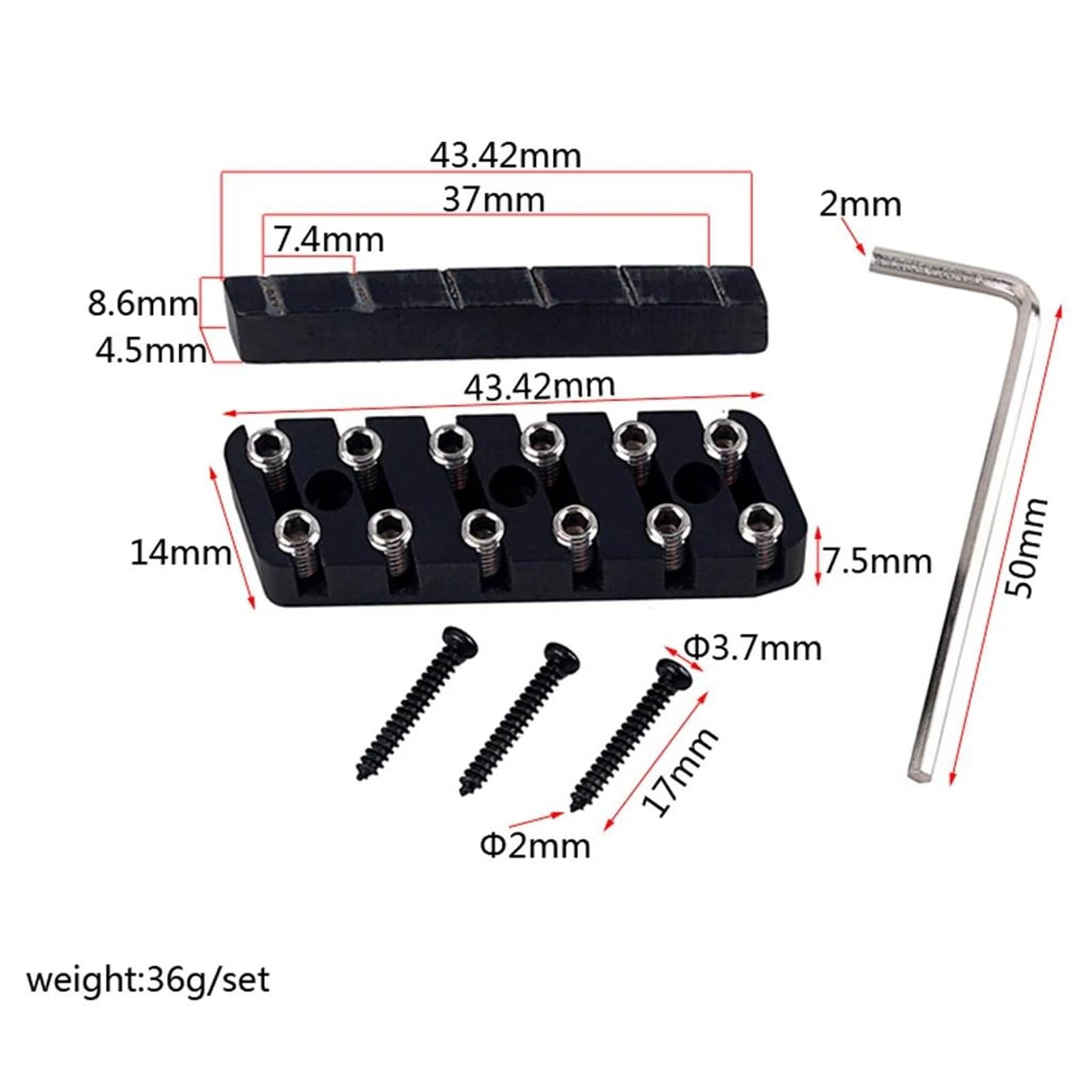 Początkujący Nakrętka Gitary 6/7 Strunowa Bezgłowa Gitara Elektryczna Zestaw Nakrętek Mostka Z Siodełkiem Stałym Akcesoria Części Zamienne(6 String)