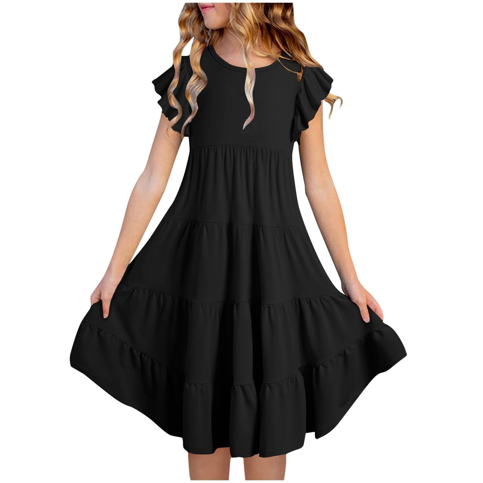 Vestito estivo per ragazze per bambini casual manica a volant swing una linea abiti da festa hawaiana vacanza spiaggia fluida prendisole abbigliamento scolastico A02