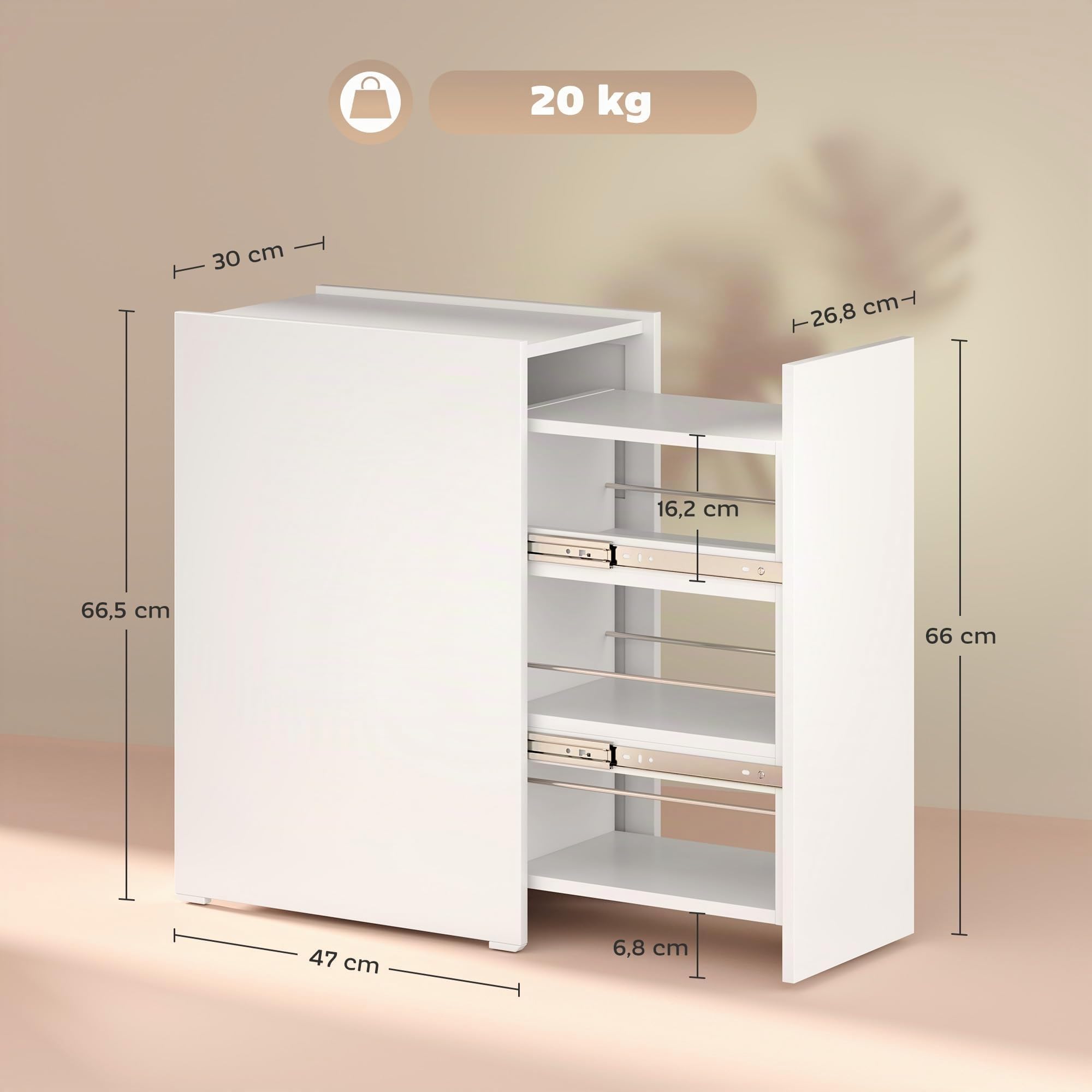 HOMCOM Armario de Baño Estrecho con Cajón Deslizante 47x30x66,5 cm Blanco