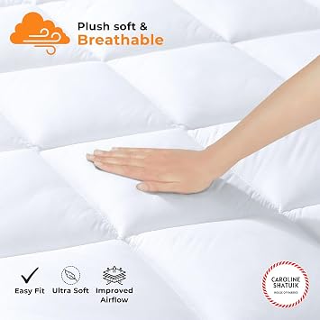 Caroline Shatuik Mattress Topper Double Bed - Dual Layer 4 Inch/10cm Deep Thick Quilted Breathable,Soft Hypoallergenic Double Mattress Topper With Corner Straps(135x190cm)