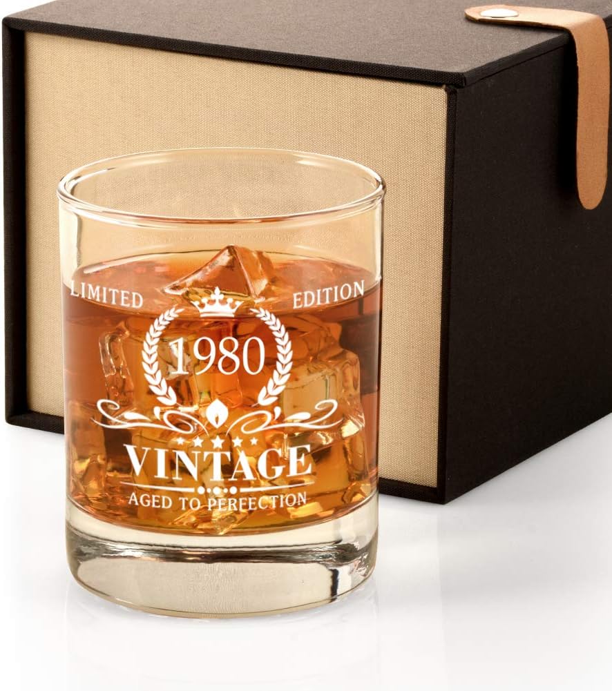 Triwol 46th Birthday Gifts for Men, Vintage 1980 Whiskey Glass Funny 46 Birthday Gift for Dad, Son, Husband, Brother, 46th Birthday Gift Ideas for Him, 46 Year Old Bday Decorations Party Favors