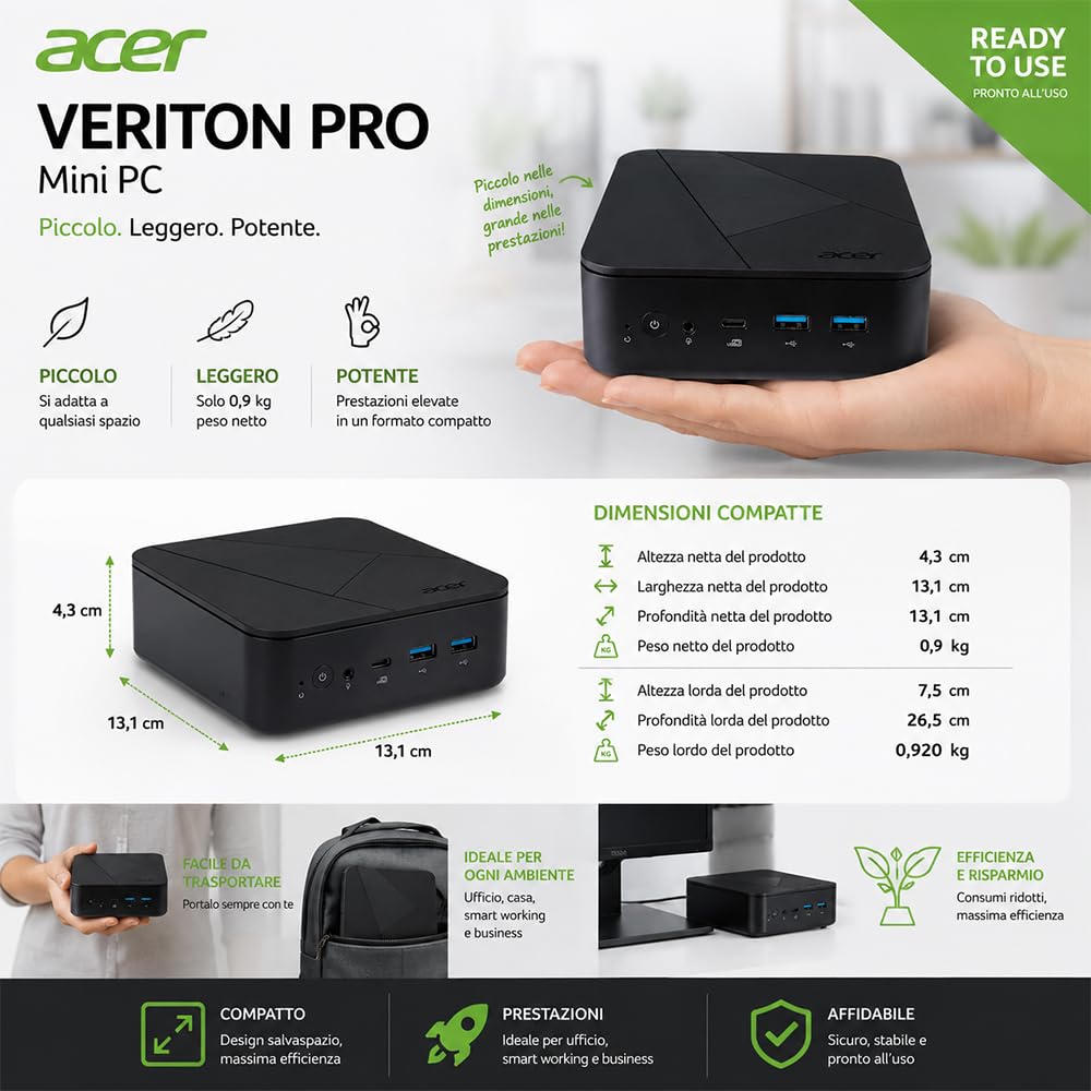 Acer Veriton Mini PC Intel i5-1334U 16GB RAM DDR4 SSD 512GB PCIe