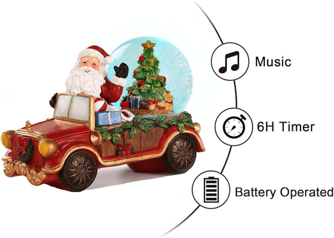 Christmas Red Pickup Train Snow Water Lantern Santa Claus with Christmas Tree, Battery Operated Lighted Spinning Lantern for Christmas Festival Decoration Gifts