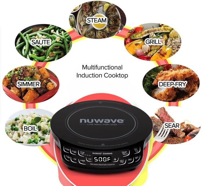 Miniatura 9 de Nuwave Placa de inducción de diamante, quemador eléctrico nuevo y mejorado con sonda, 91 temperaturas de 50 F a 500 F, bobina de calefacción de 6.5