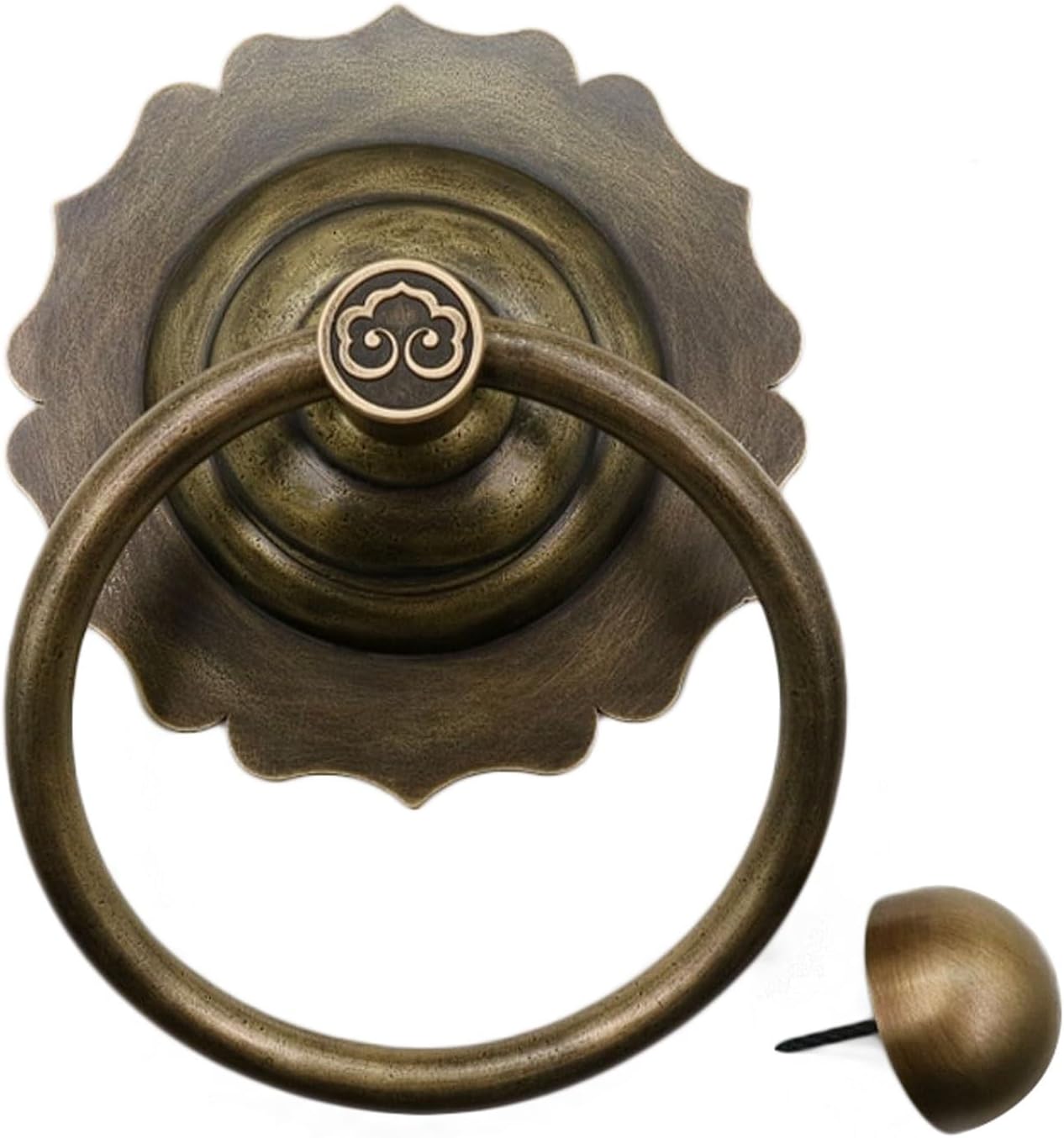 Antique Chinese Style Solid Brass Door Ring, Surface Mount Retro Handle, Round Pull Ring Heavy Duty Handle