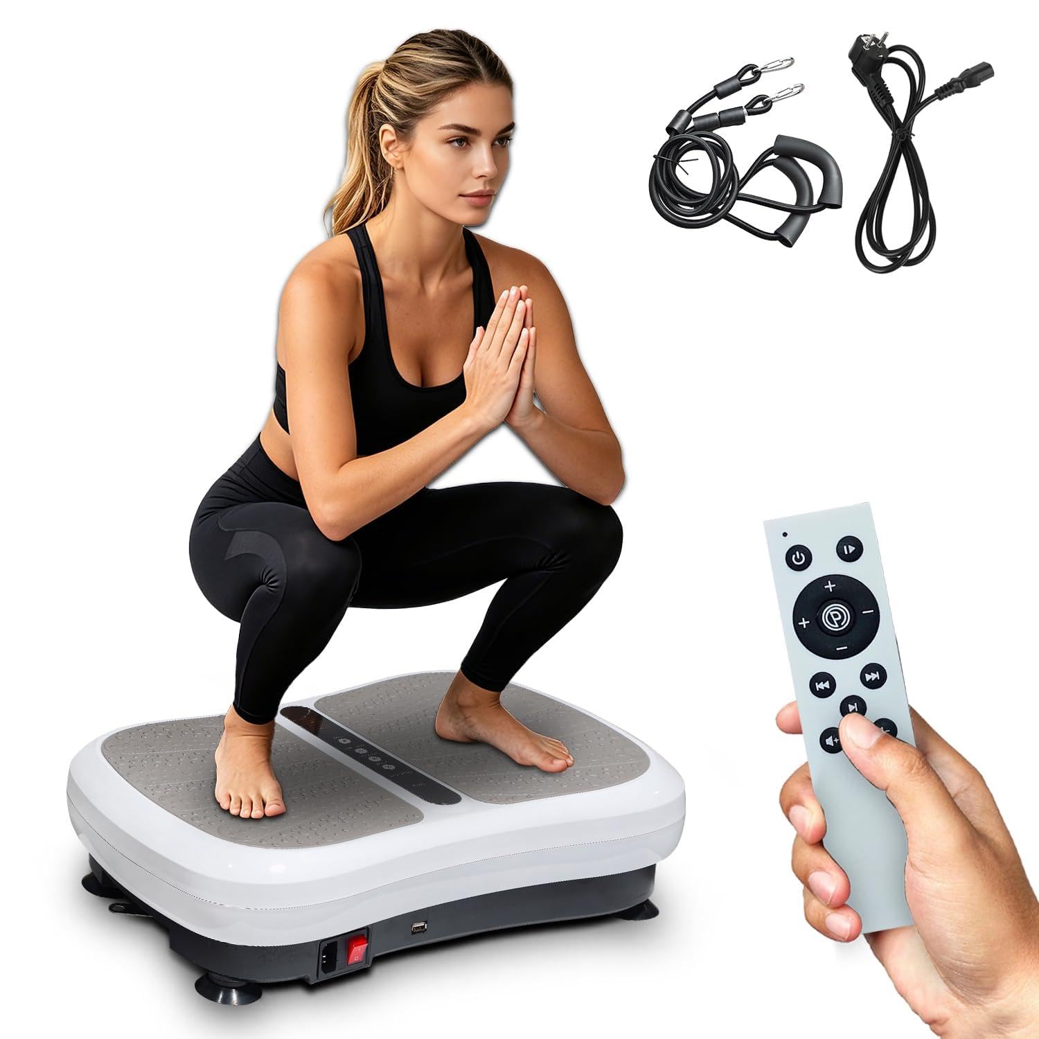 Piastra vibrante, per sport a casa, 99 livelli di intensità, 5 programmi di allenamento, tavola vibrante per allenamento di tutto il corpo, costruzione muscolare, altoparlante Bluetooth, portata 130