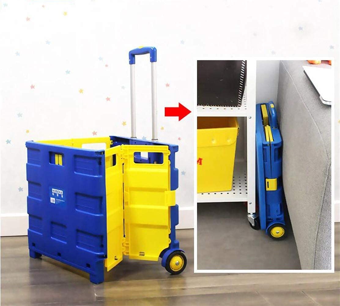 FGVBC Folding Rolling Utility Cart with Lid, Plastic Utility Hand Cart, Collapsible Cart with 2 Wheeled for Travel Shopping Office Depo (Color : Red, Size : 65L)