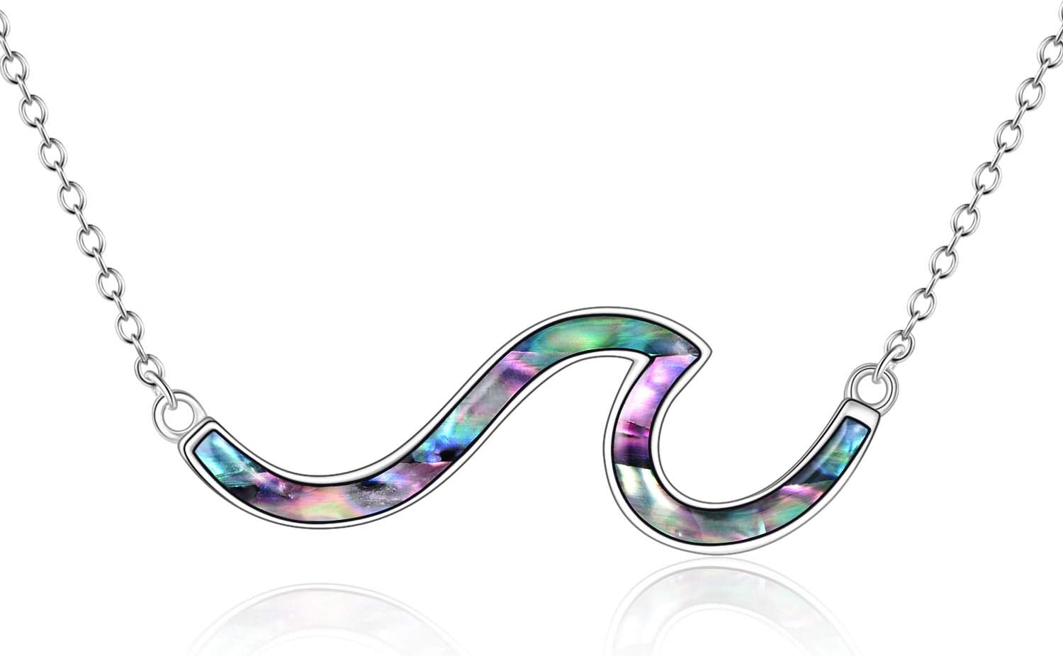 YFN Wave Necklace Sterling Silver Ocean Wave Abalone Shell Choker Necklace Ocean Jewelry for Women Gifts