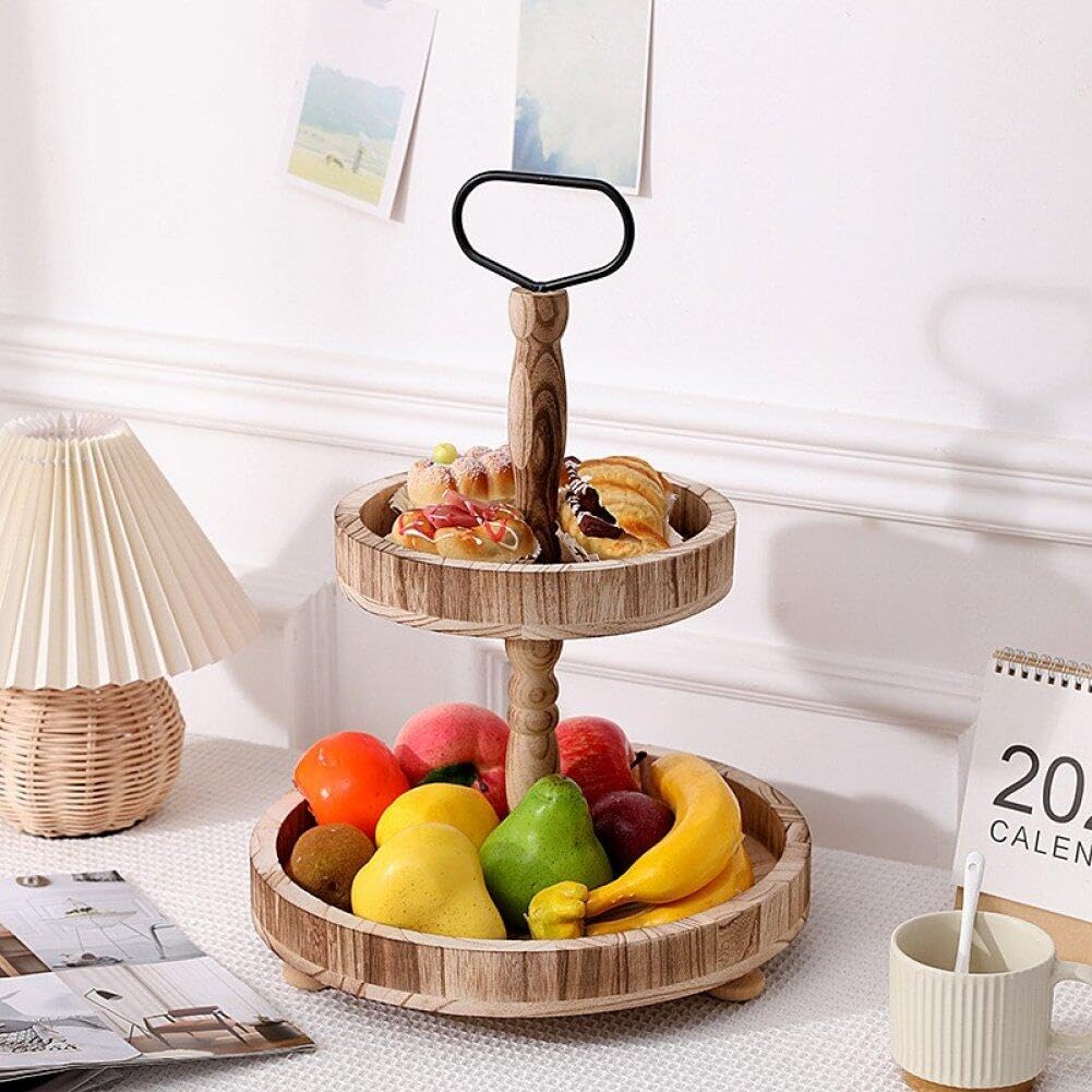 Soporte de madera para tartas de 2 niveles, bandeja redonda desmontable, elegante soporte de exhibición de repostería para postres, vitrina de panadería, perfecto para fiestas y eventos