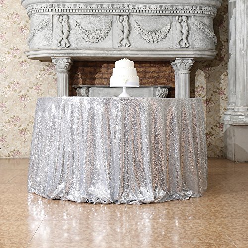 Partydelight Sequin Tablecloth, Round, 96", Silver #TOP1