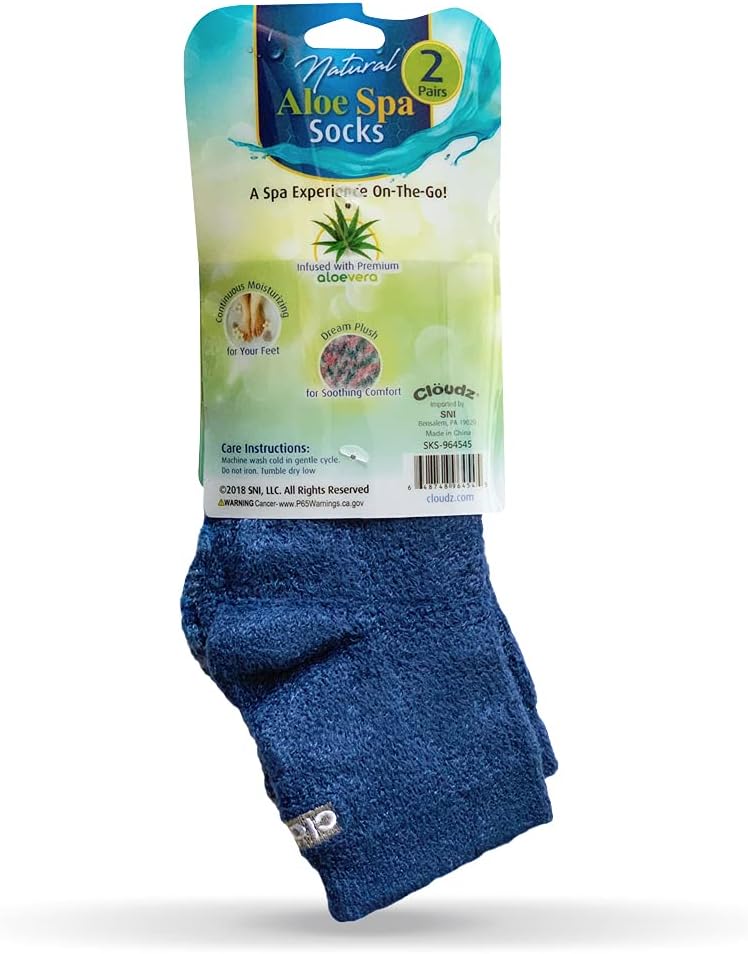 Cloudz Natural Aloe Vera Spa Socks - Blue (2 Pairs/Solid & Patterned) : Beauty & Personal Care