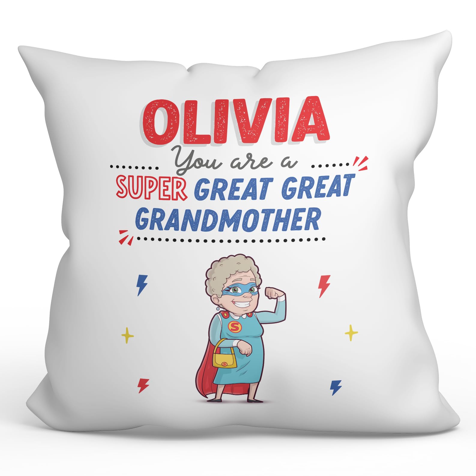 MUGFFINS Personalised Cushion for GREAT GREAT GRANDMOTHER Padding included - in English - You are Super! - Funny custom gift - Pillow: cover and filling 15.7x15.7 inches