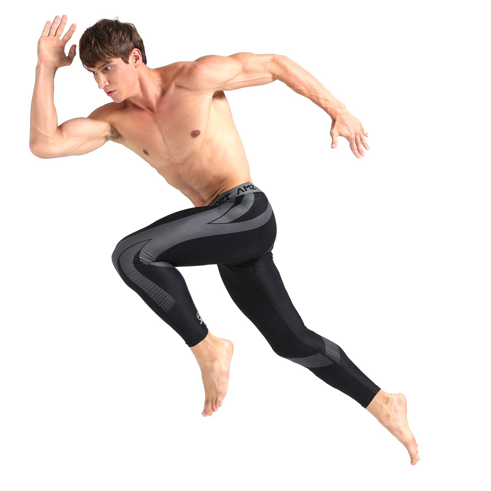 AMZSPORT Pantaloni Sportivi a Compressione da Uomo Leggings da Palestra Calzamaglia ad Asciugatura Rapida