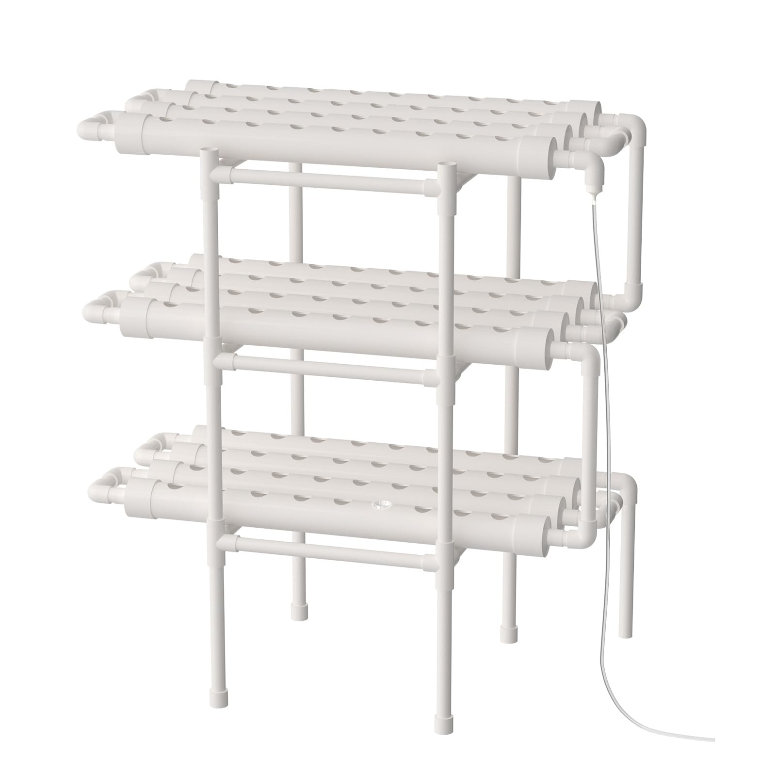3-warstwowy zestaw hydroponiki 108 otworów, bez ziemi, PVC, 100 x 50 x 102 cm, z pompą wodną, wężem, kosze na rośliny, gąbka, timer, biały, do ziół, sałatek, selera, papryki, domu, ogrodu