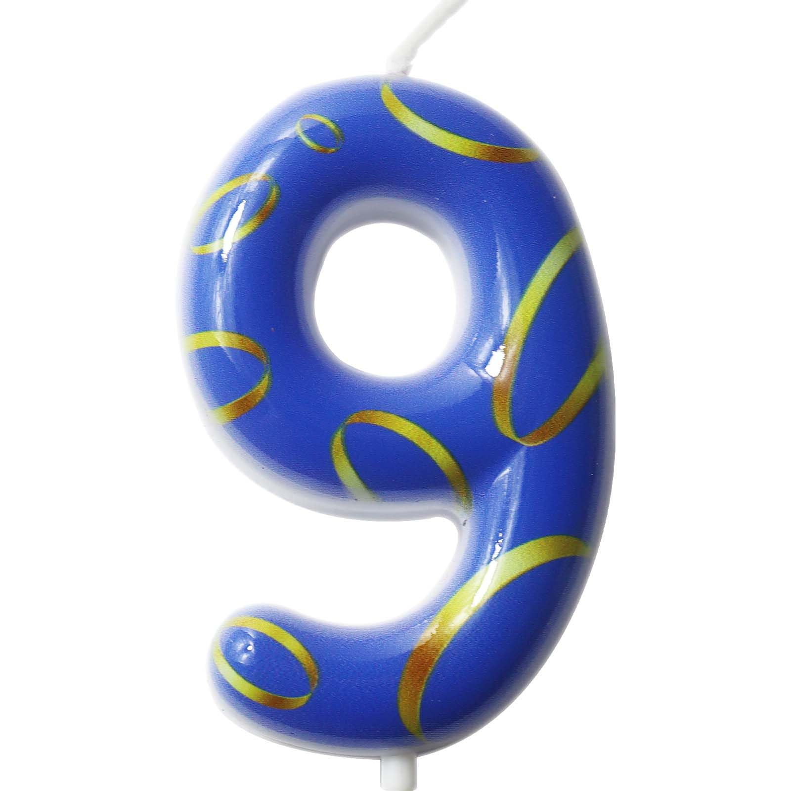 Blue Golden Circle Numeral Birthday Cake Candles,BBlue Cupcake Decor for Boys Girls,Happy Cartoon Themed Birthday Party Decorations Supplies (Blue, 9)