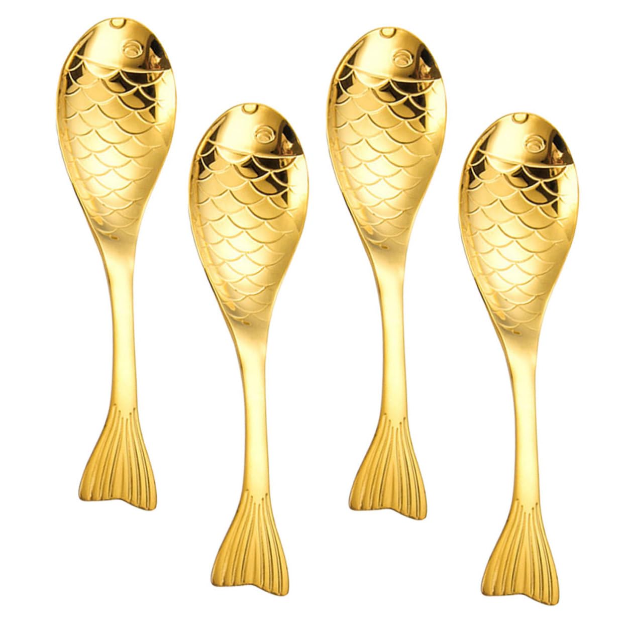 Unomor 4Pcs Metal Spoons Creative Fish Shaped Serving Spoons for Soup Dessert and Practical Cutlery for Home Restaurant Use