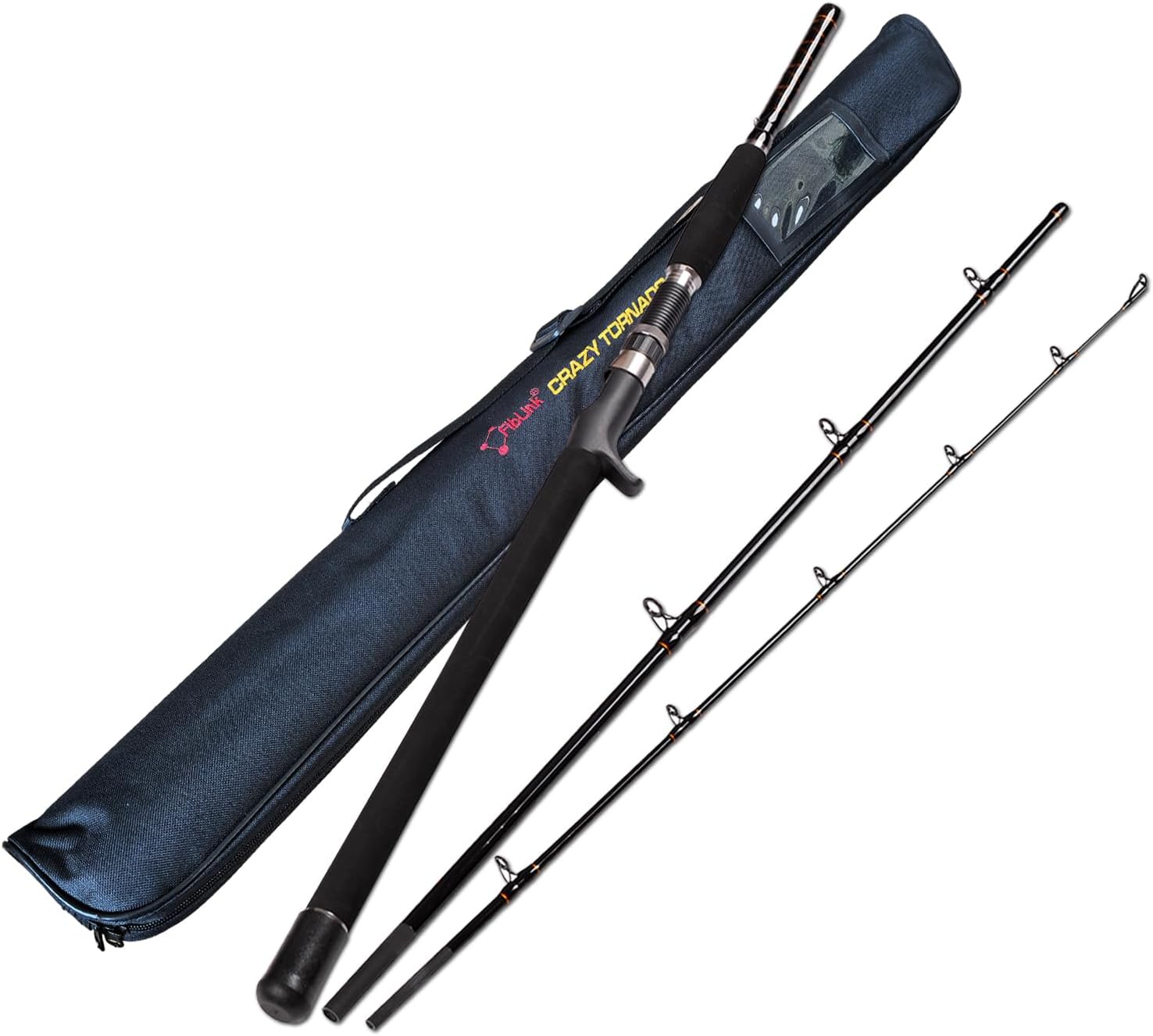 Portable Saltwater Offshore Heavy 3-Piece Travel Graphite Baitcasting Fishing Poles Casting Boat Jigging Trolling Conventional Rods with Rod Case Bag (6'/7'/8')