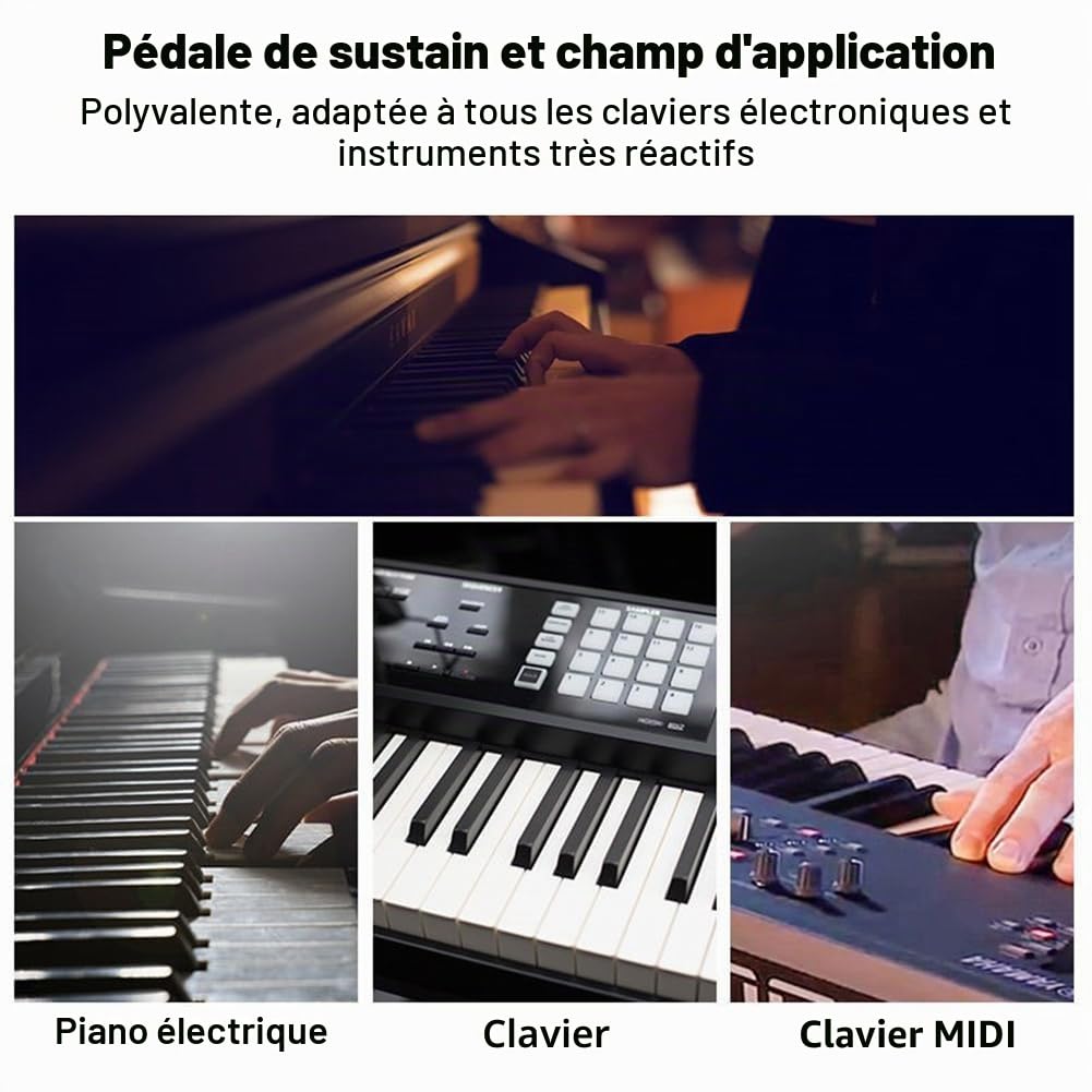 Pédale Piano Sustain,Pédale de Sustain Universelle,Pédale de Commutateur au Pied,avecCâble de 1,7 m et Base Antidérapante Noir,pour Claviers,Claviers/Contrôleurs MIDI et Pédales d’Effets de Guitare