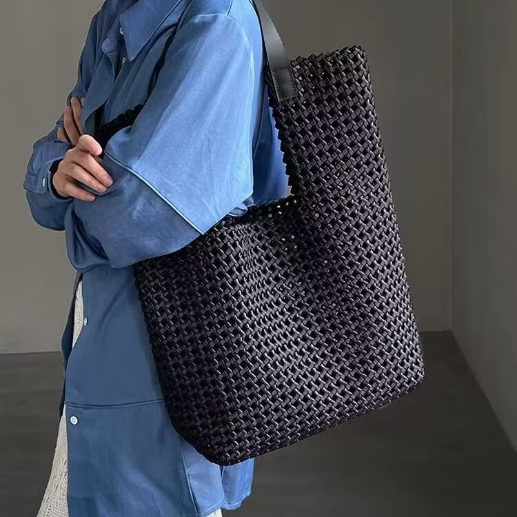 Bolso Tote tejido de cuero y satén para mujer, set 2 piezas miniatura 7