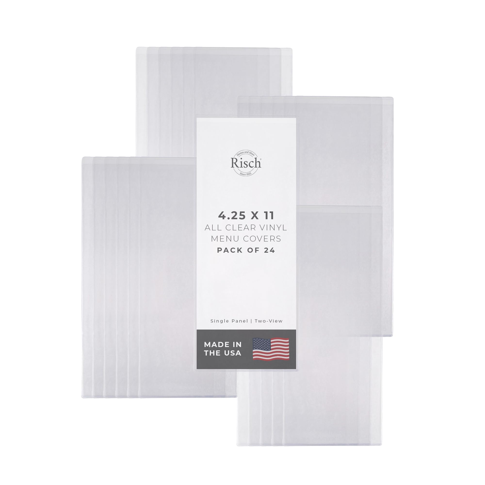 Risch Double-Sided All Clear Vinyl Menu Cover, 4.25 x 11 in, Pack of 24