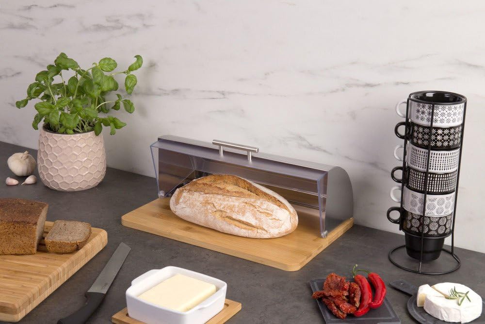 SG Secret de Gourmet 5Five Brotkasten – Aus hochwertigem Bambus und Edelstahl – Brotkorb – Praktisch und mit schönem Design – Langanhaltende Frische und Aroma
