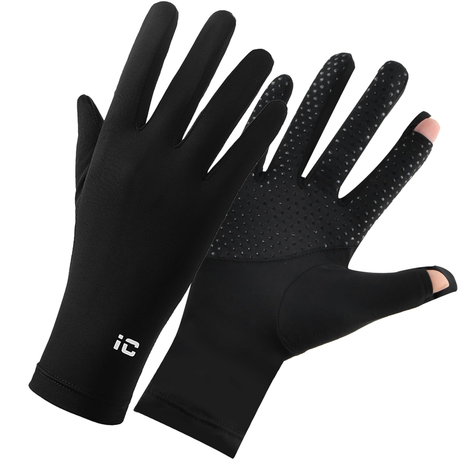 Gants de Protection Solaire, Gants de Soie glacée antidérapants Respirant, Ultra Mince Gant Anti UV Femme pour randonnée Cyclisme Golf Conduite pêche Les activités de Plein air, Noir