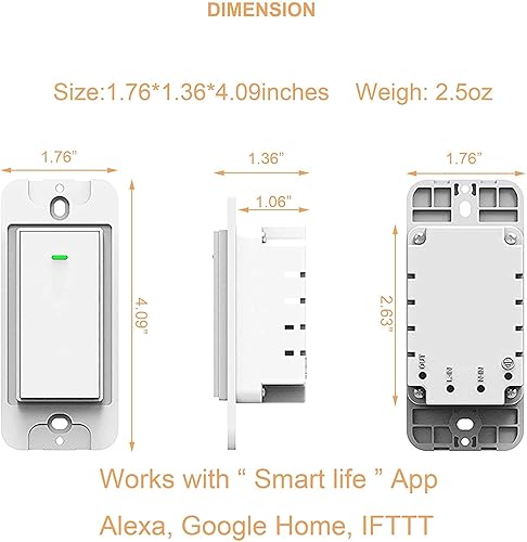 Miniatura 2 de Interruptor de luz inteligente, compatible con Alexa, Google Assistant, IFTTT, luz WiFi, requiere cable neutro, ajuste de horario, control remoto de