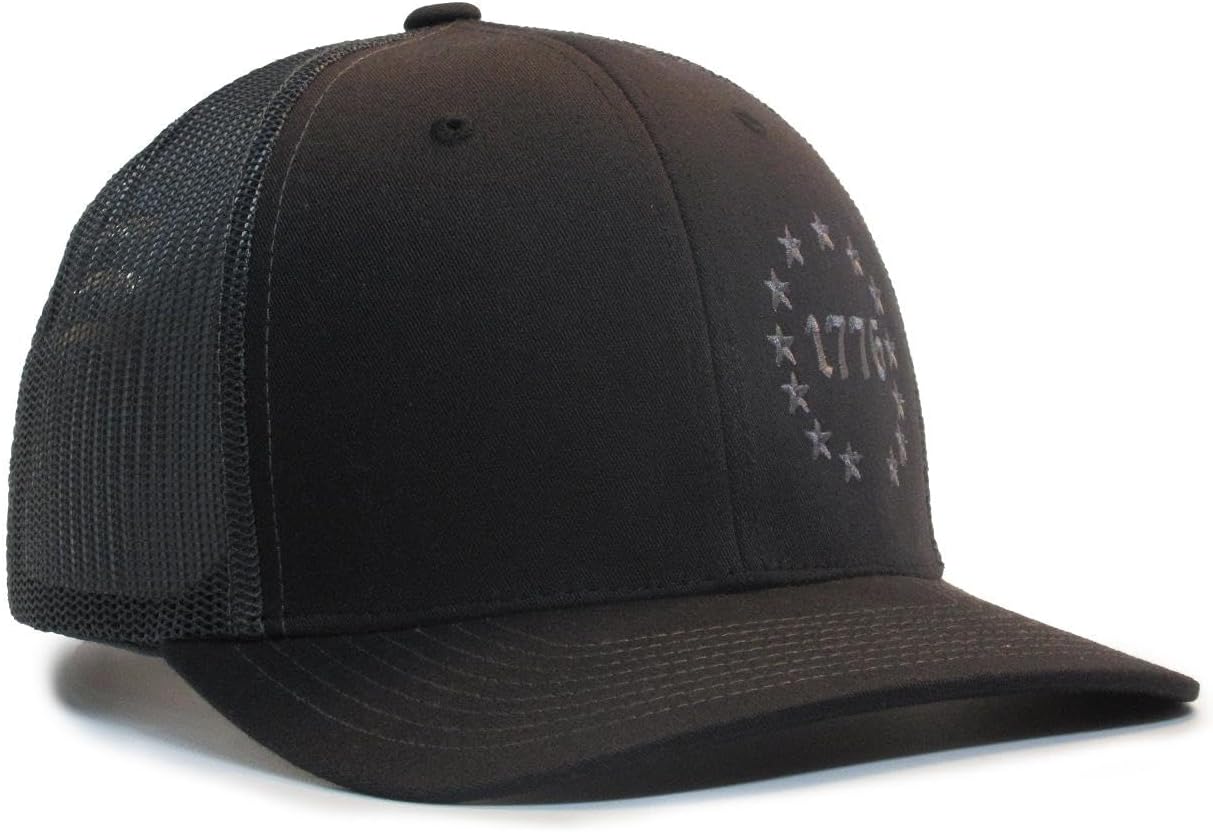 1776 Betsy Ross 13 Colonies 2A Black/Charcoal hat Cap Trucker Mesh Snapback - Image 3