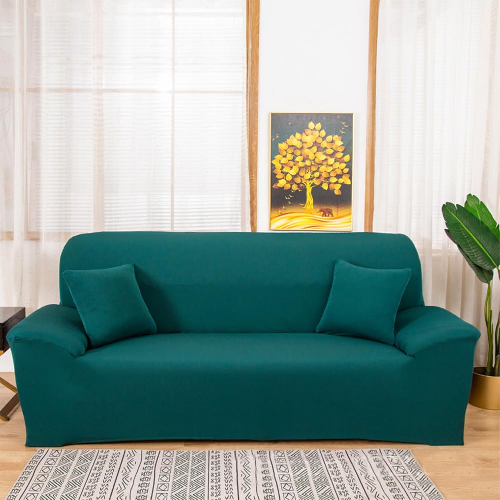 Funda Sofa, Suave y Flexible Funda Sofa, Moda Fundas Sofas 3 y 2 Plazas Ajustables, Universal para familias Cubre Sofa, Protector Sofa con Brazos (2-Seater,Verde Oscuro)