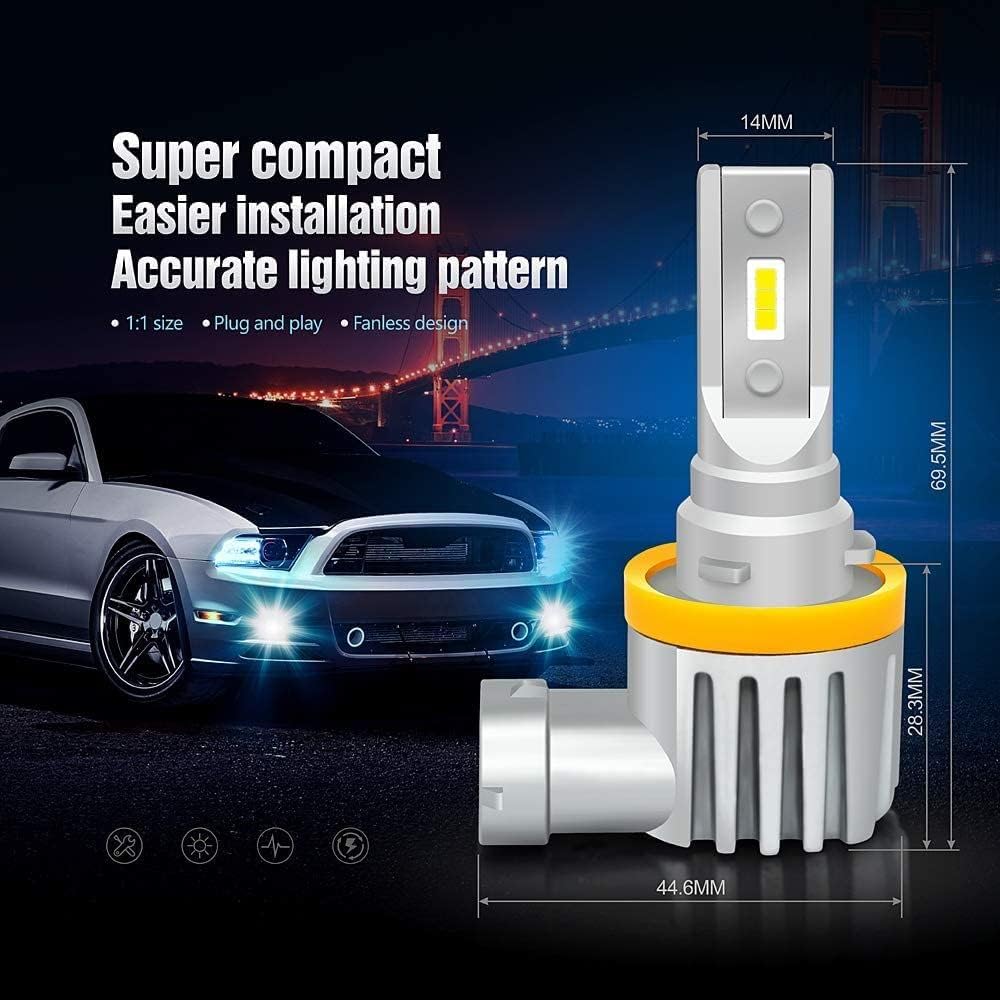 H11 H8 H9 White Light Bulbs Compatible for Fog Lamp, High Beam - Low Beam - Super White 6000K
