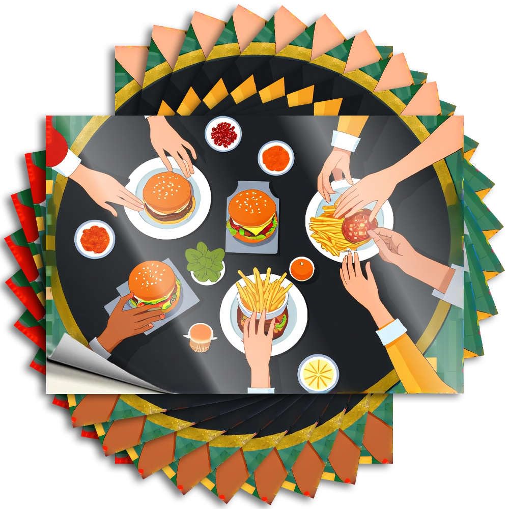 Bar Cart Decor Wall Bumper | Group of People Eating Burgers and Fries. Affirmation for Dart Decor(12X18CM)