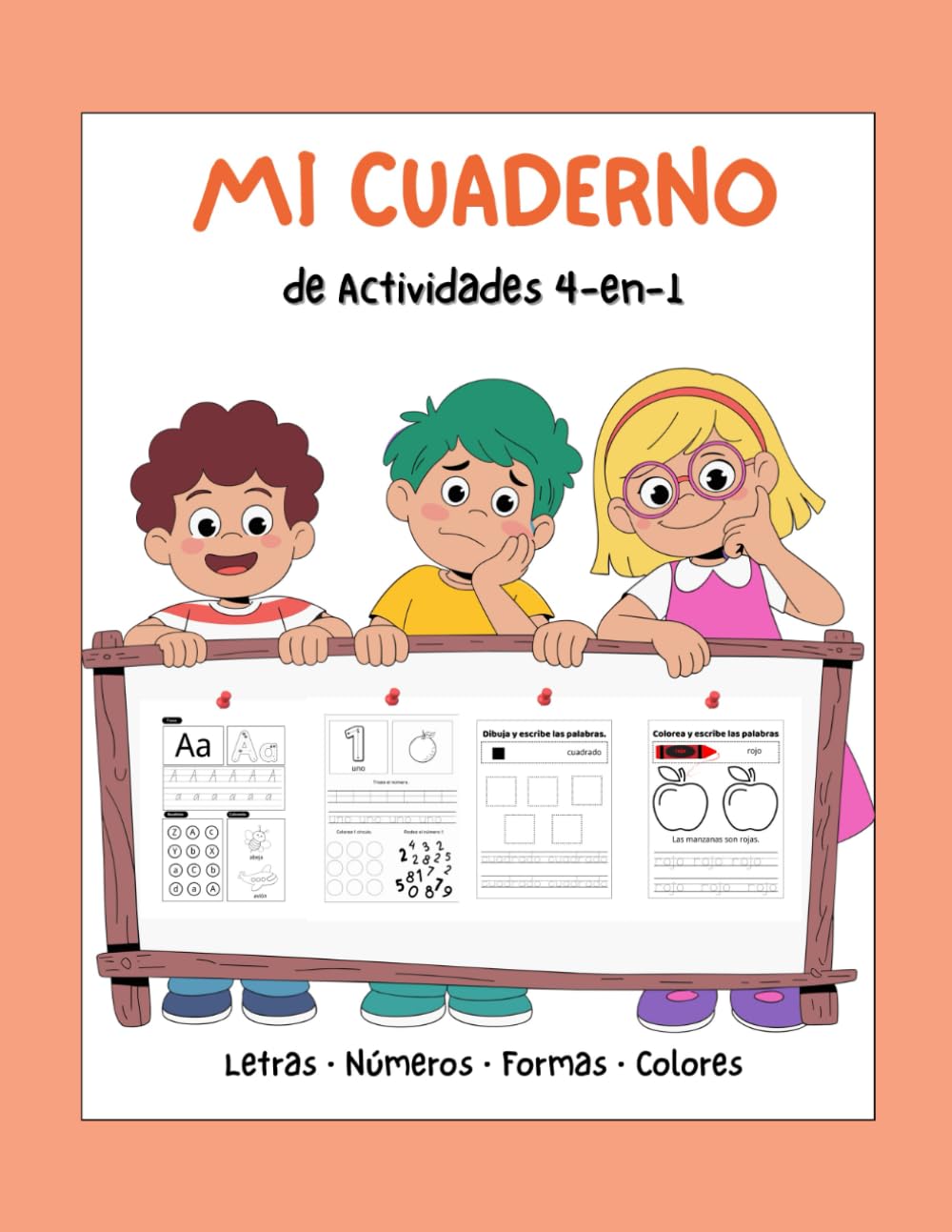 Mi Cuaderno de Escritura para Niños: 4 en 1 - Letras, Números, Formas y Colores: Libro de actividades con trazos, caligrafía y dibujos para colorear - Edad 3-5 años