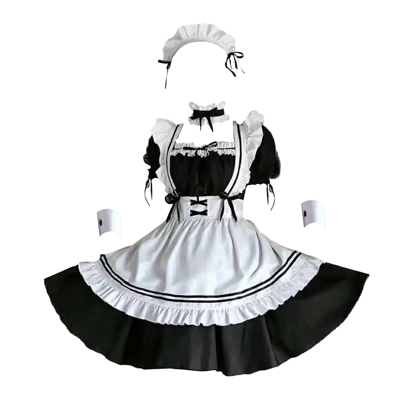 NC Women Anime Maid Dress Adult French Apron Fancy Cosplay Short Sleeve Outfit - S