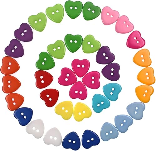 100 botones de 0.591 x 0.591in con forma de corazón de colores mixtos vívidos para manualidades, manualidades, manualidades, arte, costura, botones