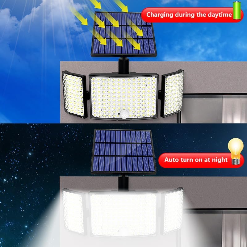 Miniatura 3 de Luces solares para exteriores, 328 luces LED de seguridad alimentadas por energía solar con 3 cabezales, lámpara de pared con sensor de movimiento