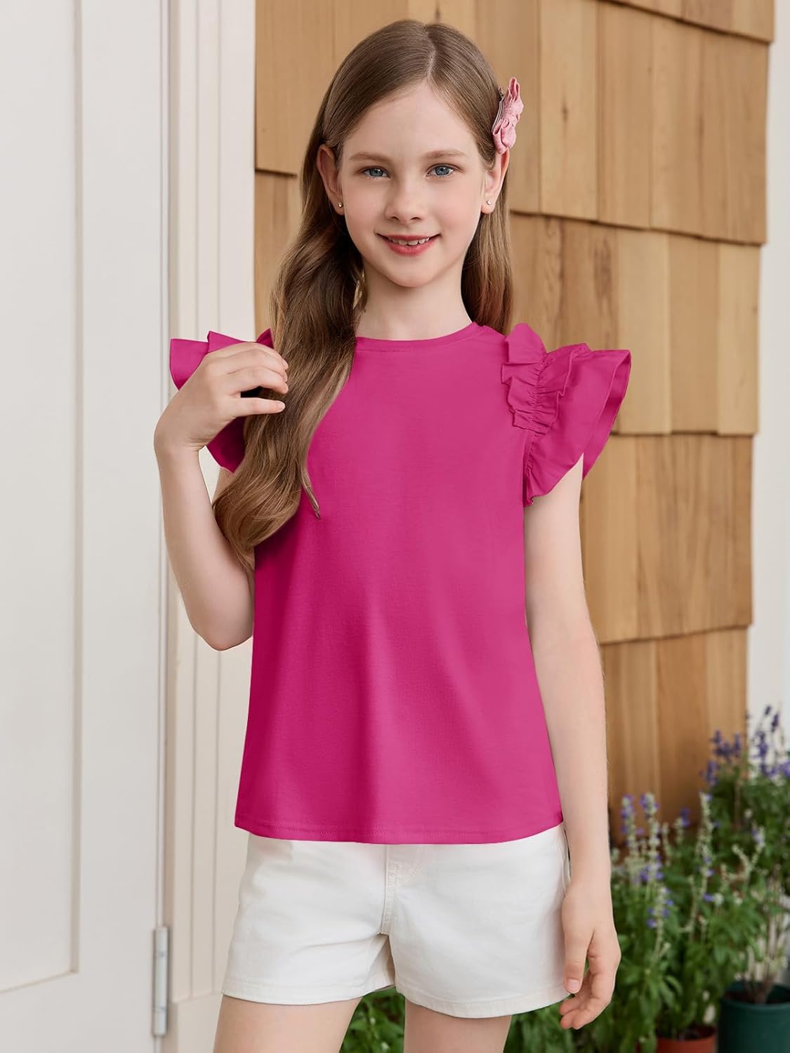 Haloumoning Girls T Shirts Double Layer Ruffle Short Sleeve Kids Summer Crewneck Tunic Tee Tops 5-14 Years - Image 2