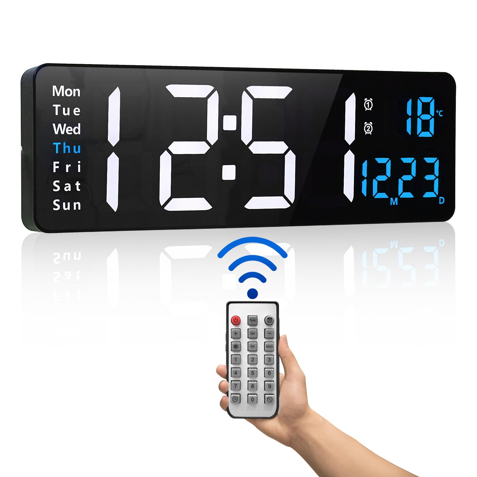 Orologio da parete digitale grande display, 16" orologio digitale con data di ora Temp settimana, timer, 12/24Hr, auto-dimming, per soggiorno/aula/palestra/chiesa/negozio/garage, blu