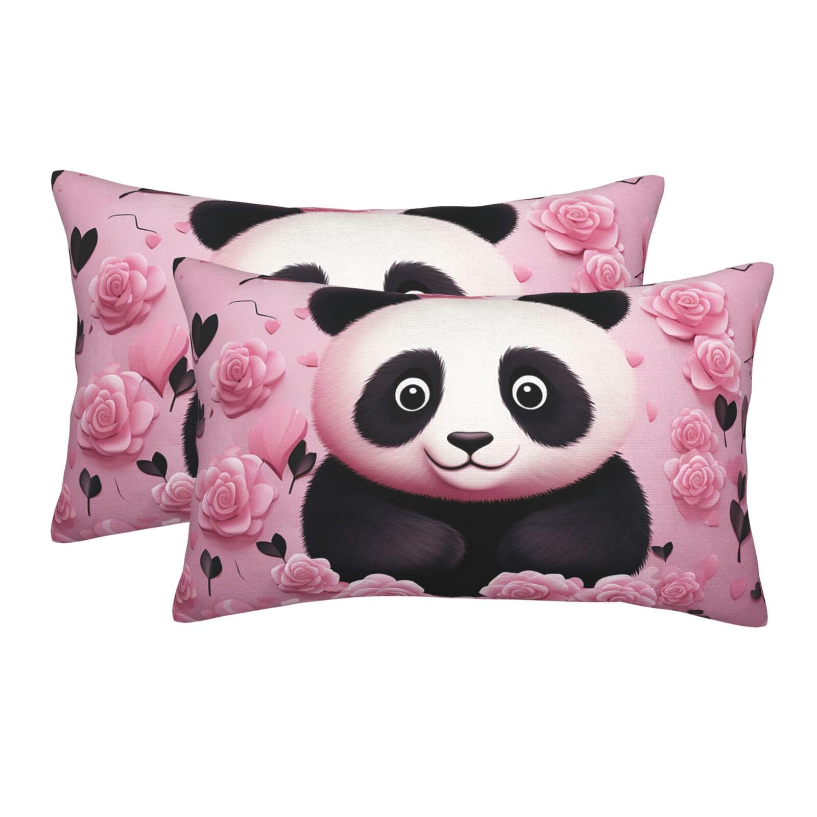 2 Pack Pillow Cases with Hidden Zipper, Soft Breathable Pillow Covers for Hair and Skin, Pink Panda Pattern Pillowcases 20"x30" Bed Pillow Protectors Cover for Sleeping Gifts