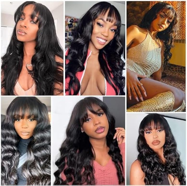 CORDELIA Body Wave Wigs with Bangs Human Hair Wigs for Black Women None Lace Front Wigs 150% Density Brazilian Virgin Hair Glueless Wig Natural Color (22inch)