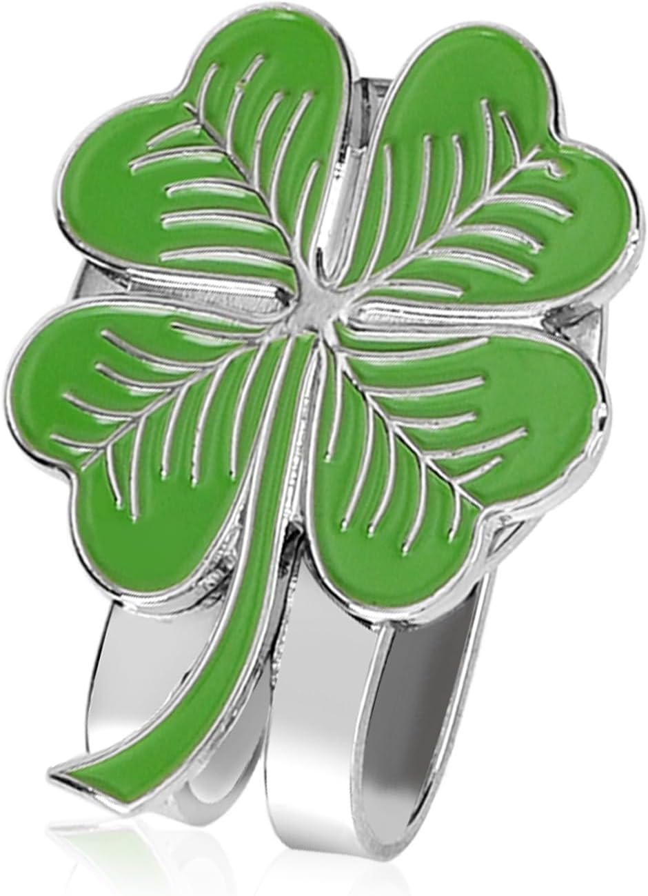 Magnetic Golf Ball Marker Hat Clip, Green Four-Leaf Clover Golf Marker Hat Clip for Women Men Golfers Bag Belt Gloves Accessories
