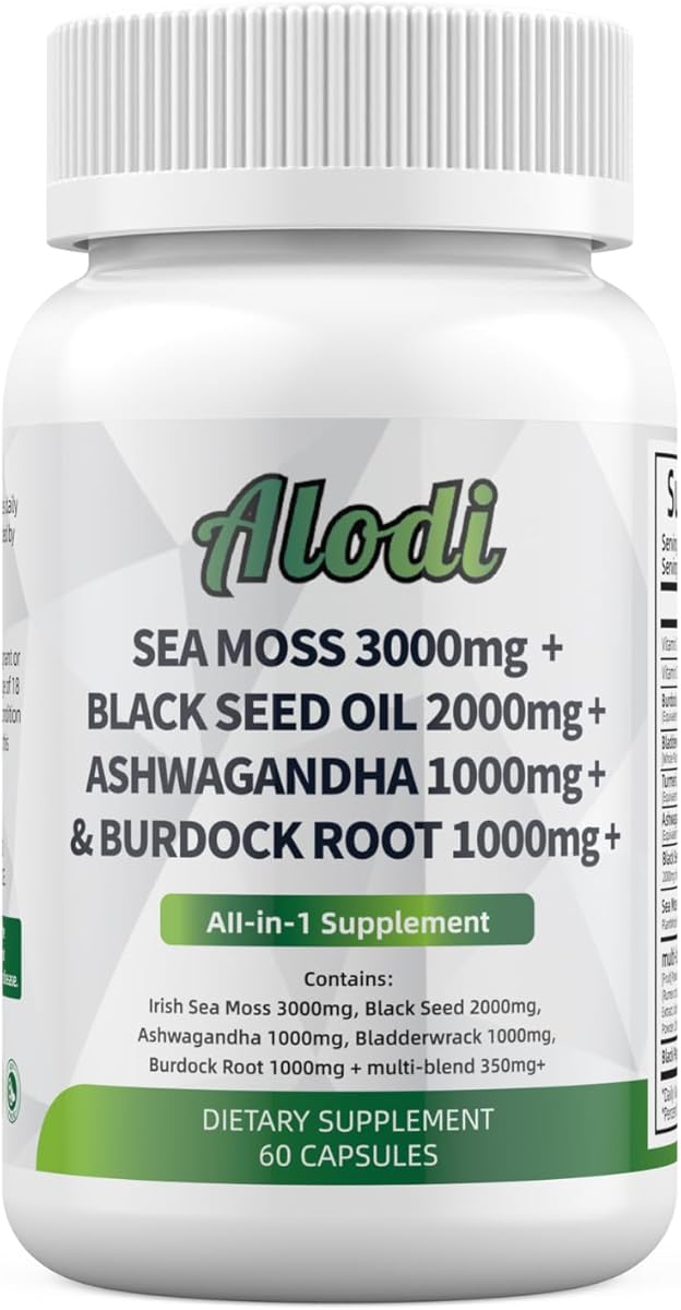 Super Sea Moss Blend - Advanced Formula with Ashwagandha KSM 66, Black Seed Oil, Burdock Root, Bladderwrack, Turmeric, ACV, Ayurveda - Lab Tested, Maximum Potency for Men and Women