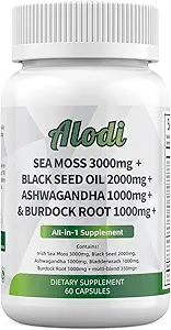 Super Sea Moss Blend - Advanced Formula with Ashwagandha KSM 66, Black Seed Oil, Burdock Root, Bladderwrack, Turmeric, ACV, Ayurveda - Lab Tested, Maximum Potency for Men and Women