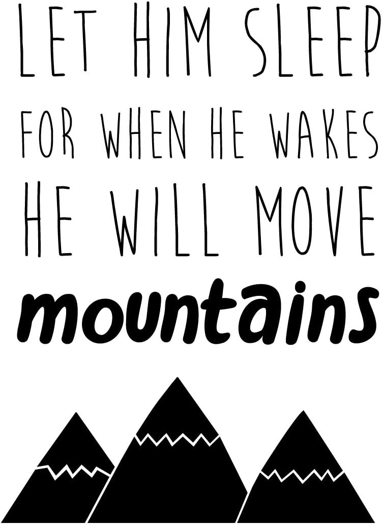 Vinyl Wall Art Decal - Let Him Sleep for When He Wakes He Will Move Mountains - 31" x 23" - Napoleon Quotes Home Bedroom Wall Decor - Inspiring Nursery Playroom Daycare Decals (31" x 23", Black)