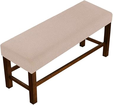 Bench Cover Slipcover Rectangle Polyester Blend High Stretch Bench Cushion Covers with Elastic Bottom Feature Textured Machine Washable Jacquard Fabric Beige, Large Size