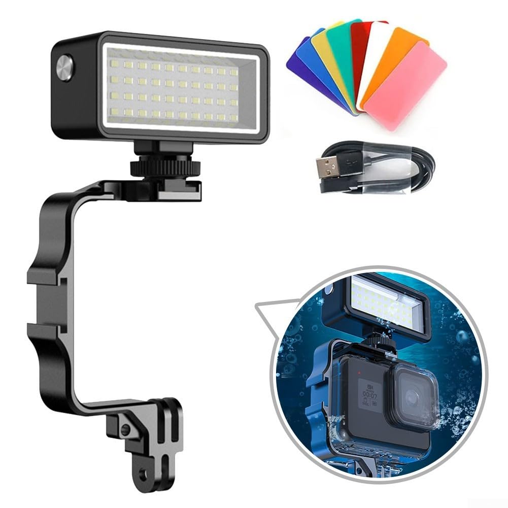 Besttoolifes Luz de relleno de buceo para fotografía subacuática IPX8, impermeable, 40 m de profundidad, 2500 mAh, batería de carga magnética, soporte de zapata fría para GoPro para cámaras de acción