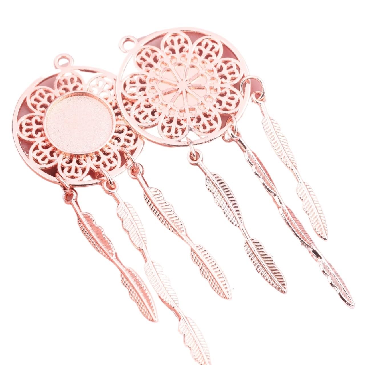 zyrqon 25pcs 12mm Cabochon Pendant Trays with Feather Teardrop Charms for DIY Jewelry Making