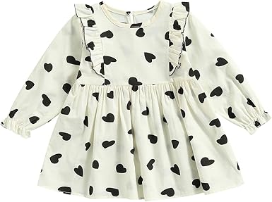 Amazon Com Kurylemon 1 4t Toddler Baby Girl S Casual Spring Fall Dress Long Sleeve Heart Printed Pleated Dresses For Valentine S Day Clothing Shoes Jewelry